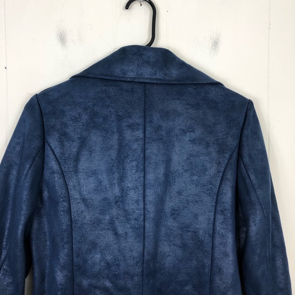 Vintage Blue Leather Mid Length Jacket Sz S - Picture 6 of 12